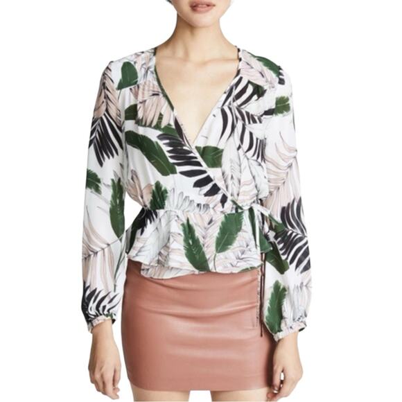 NWOT Milly Kia Tropical Print Silk Long Sleeve Wrap Top 0 - Picture 10 of 10